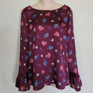 Express Maroon Floral Bell Sleeve Blouse Size Women's Medium